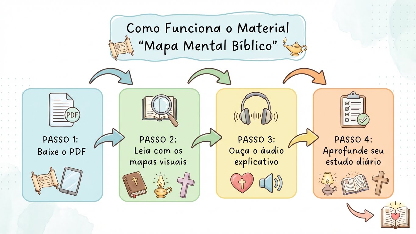 Como Funciona o Material - Mapa Mental Bíblico - 4 Passos